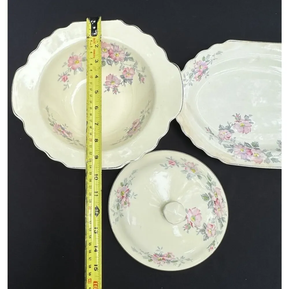 2 Vintage WS George LIDO Canarytone Pink Floral Bowls Serving Dishes -A84